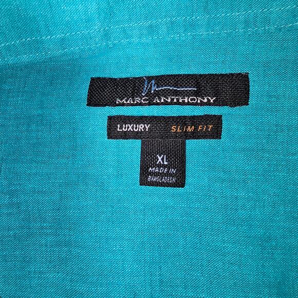 Marc Anthony Luxury Slim Fit Short Sleeve Linen Turquoise Button Up XL - Picture 6 of 8